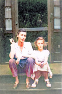 Marie Cottrell Raymond and Faith Cottrell Raymond on the steps of their home at 23 Clark's Hill in Stamford, CT about 1945.